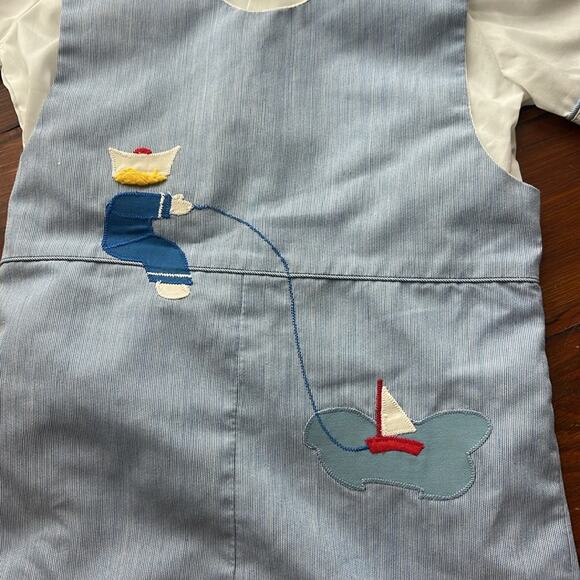 Vintage Jayne Copeland sailboat at child applique undershirt Jon Jon romper 2T - Picture 2 of 5